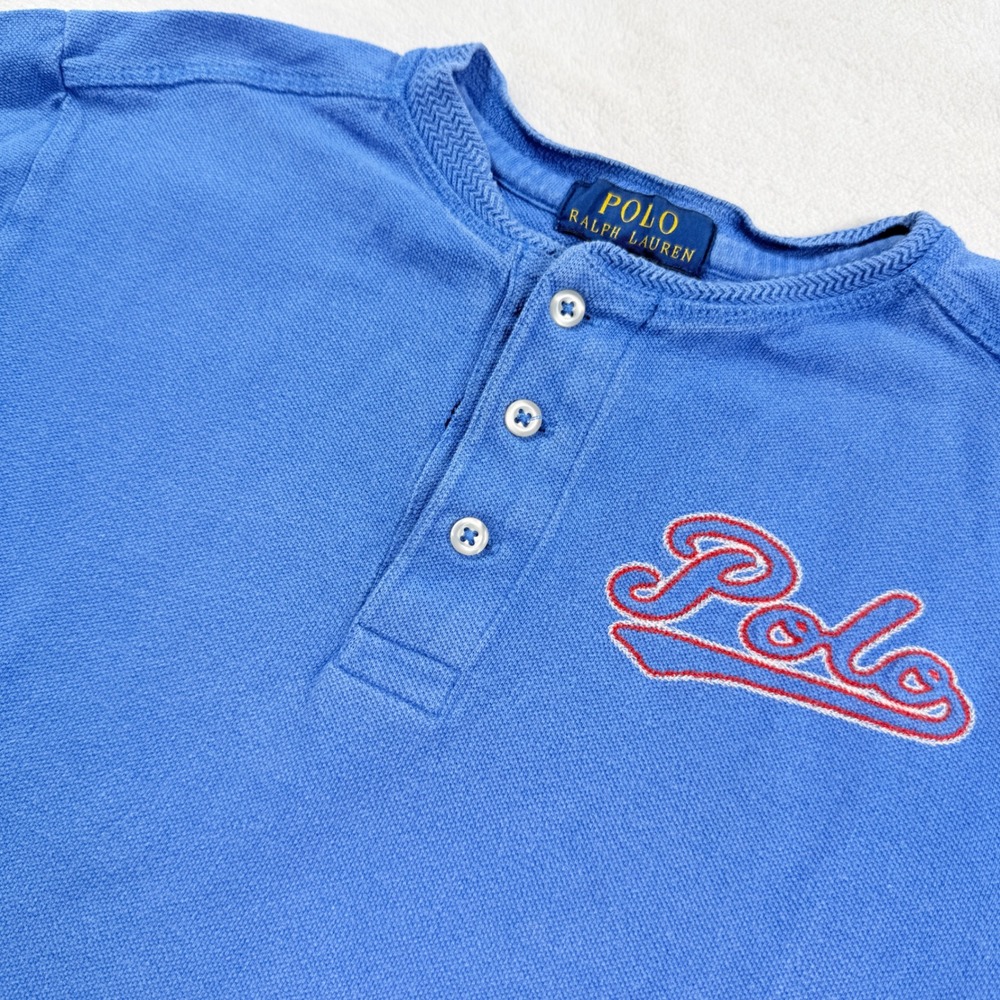 Polo Ralph Lauren Kids Blue Henley Shirt Short Sleeve Logo Size M 10-12